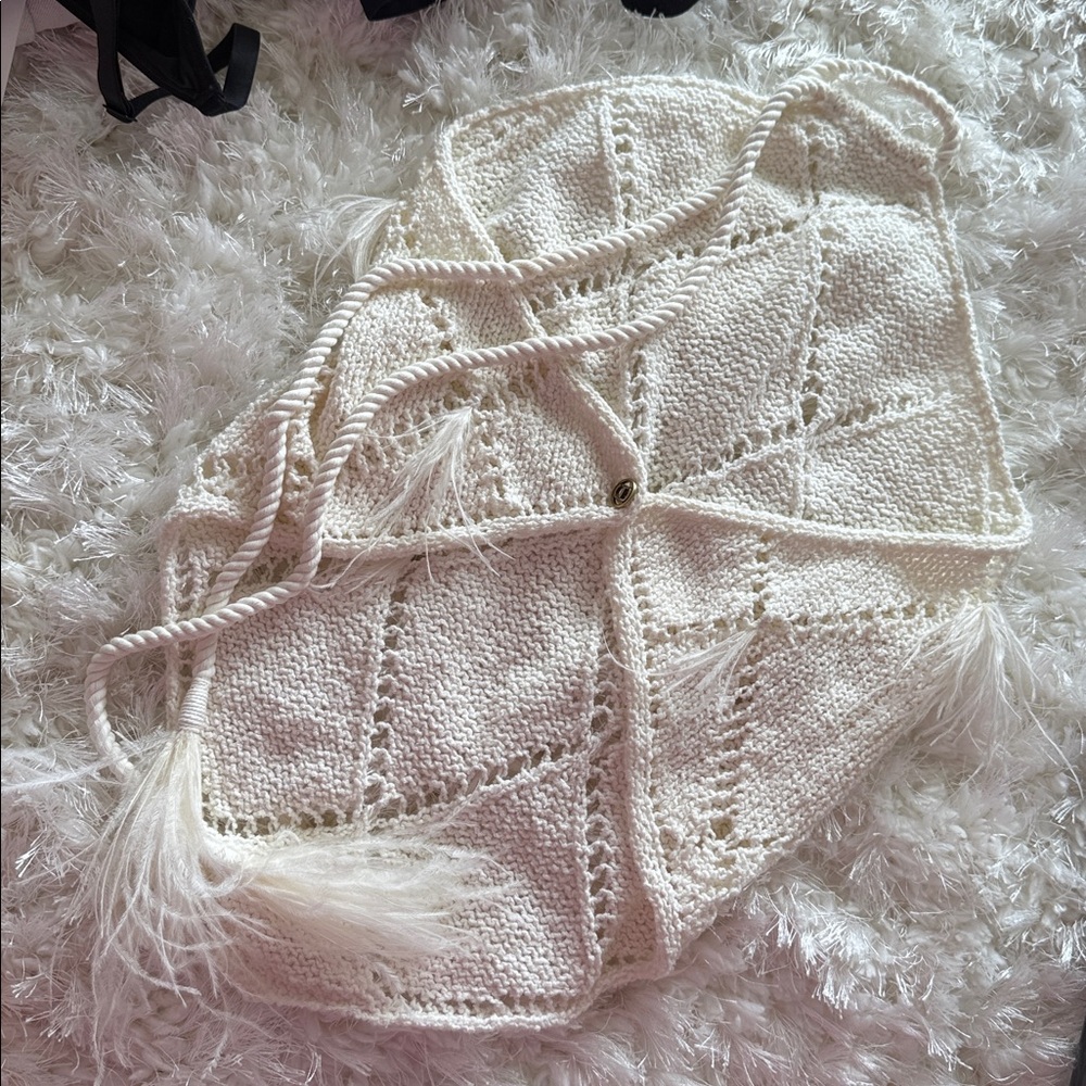 Twin-Set White Crochet Halter Top diamond feather knit indah andi bagus designer - Picture 8 of 10